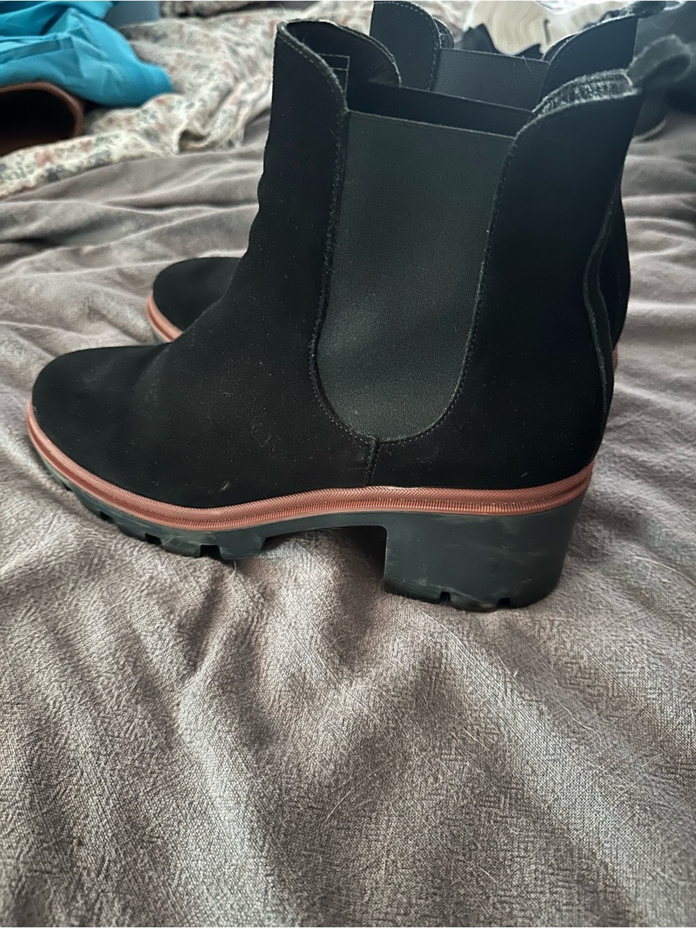 Women’s Black Suede Chelsea Lug Heel Ankle Boots